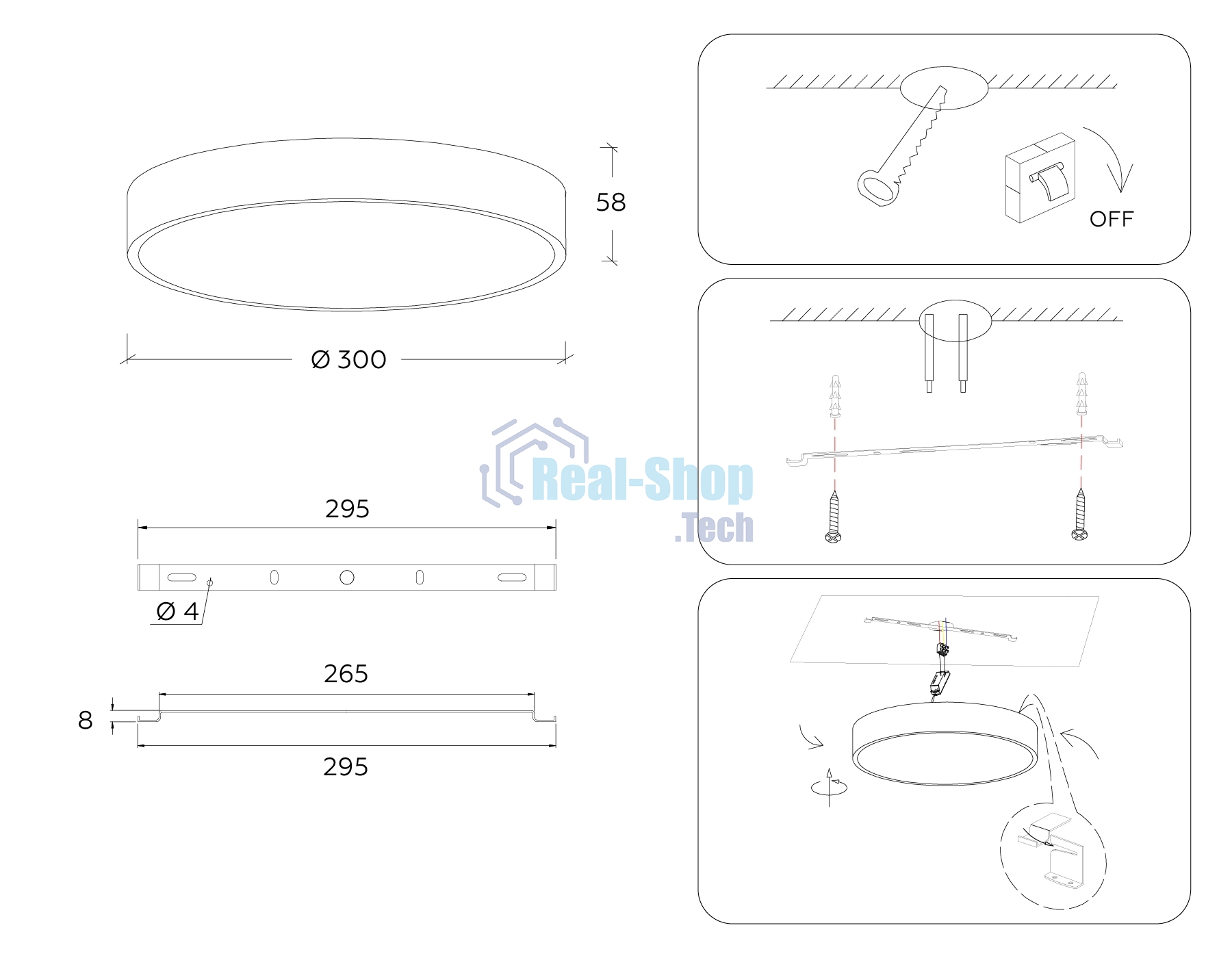 Потолочный светодиодный светильник Ambrella light FV5523 WH белый LED 35W 3000K D300*58 (Без ПДУ)