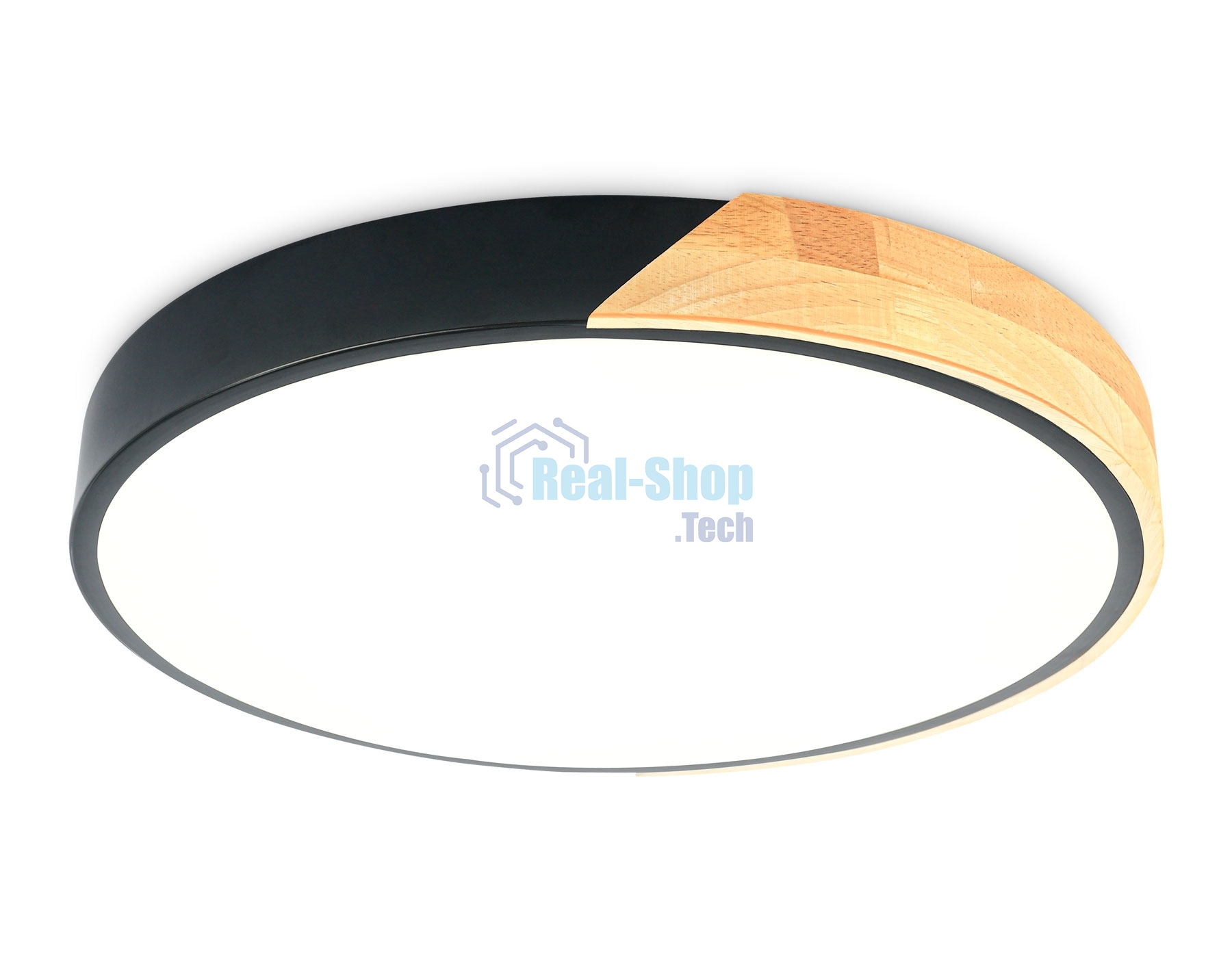 Потолочный светодиодный светильник Ambrella light FZ1305 BK/LW черный/светлое дерево 36W 5000K D400*50 (без ПДУ)