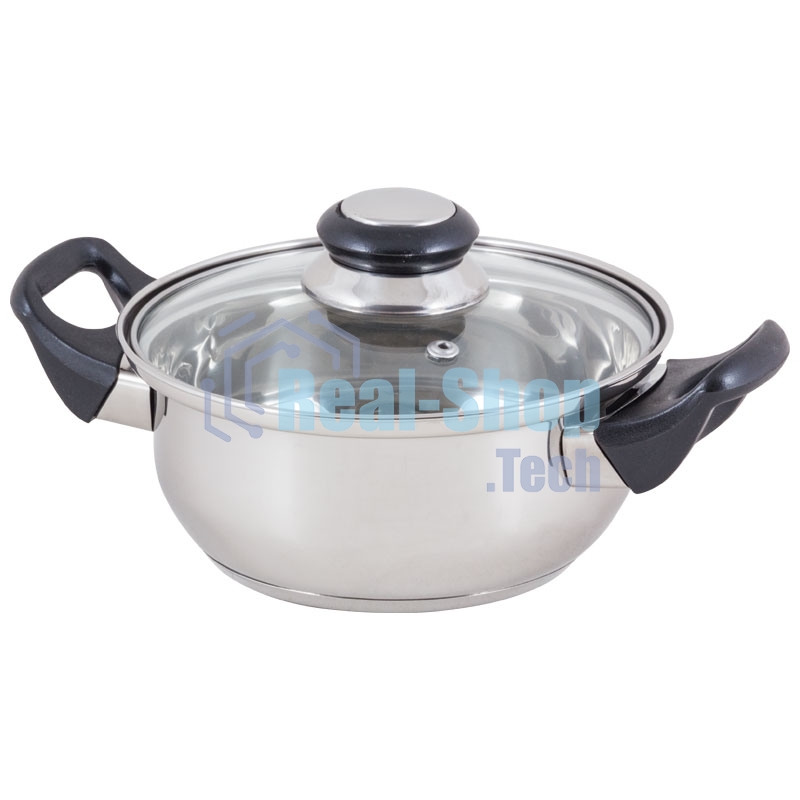 Кастрюля Mallony из нерж стали с крышкой (стекло) BAK-01, 1,4 л, ручки - бакелит, без ТМ