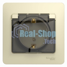 Розетка 1-м СП Glossa 16А с защ. крышкой защ. шторки с заземл. в сборе IP20 беж. SchE GSL000246