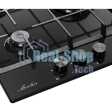 Газовая варочная панель MONSHER, газ, High-Tech, 44 см, автоматический электроподжиг, газ-контроль, форсунки под сжиженый газ, SABAF конфорки, чугунные решетки, черный