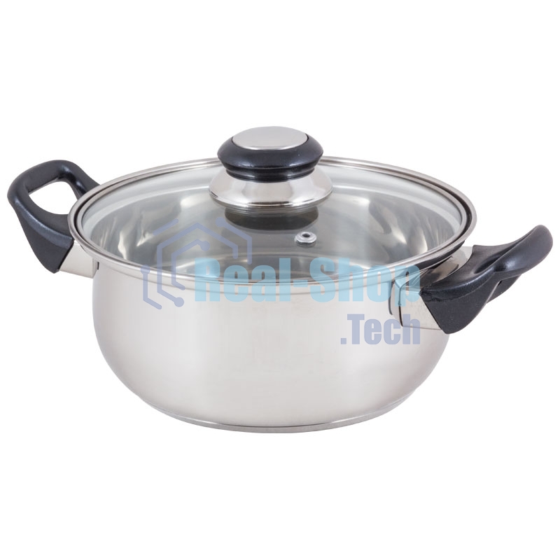 Кастрюля Mallony из нерж стали с крышкой (стекло) BAK-02, 2 л, ручки - бакелит, без ТМ