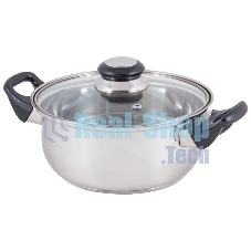 Кастрюля Mallony из нерж стали с крышкой (стекло) BAK-02, 2 л, ручки - бакелит, без ТМ