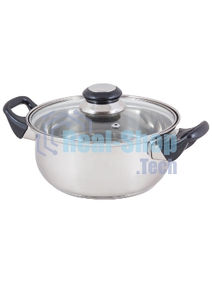 Кастрюля Mallony из нерж стали с крышкой (стекло) BAK-02, 2 л, ручки - бакелит, без ТМ