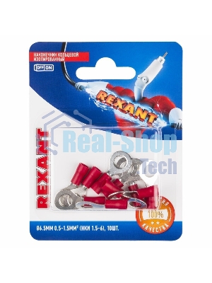 Наконечник кольцевой Rexant изолированный, ø6.5 мм, 0.5-1.5 мм², НКи 1.5-6/НКи 1,25-6/RV1.25-6, красный, в упак. 10 шт.