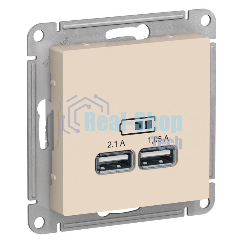 Розетка USB, 5В, 1 порт x 2,1 А, 2 порта х 1,05 А, механизм ATN000233 Schneider Electric Бежевый