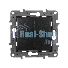 Выключатель двухклавишный, автоматические клеммы, Etika, 10AX, 250В~, антрацит Выключатель двухклавишный, автоматические клеммы, Etika, 10AX, 250В~, антрацит