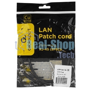 Патч-корд медный UTP Cablexpert PP10-1M/BK cat.5e, 1м, литой, многожильный, черный