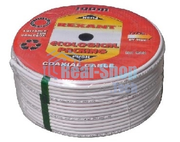Кабель коаксиальный Rexant SAT 50м+CU/CU 75 Ом, 100м белый центральная жила CU медь, экран фольга AL, оплетка CU медь, 100 м