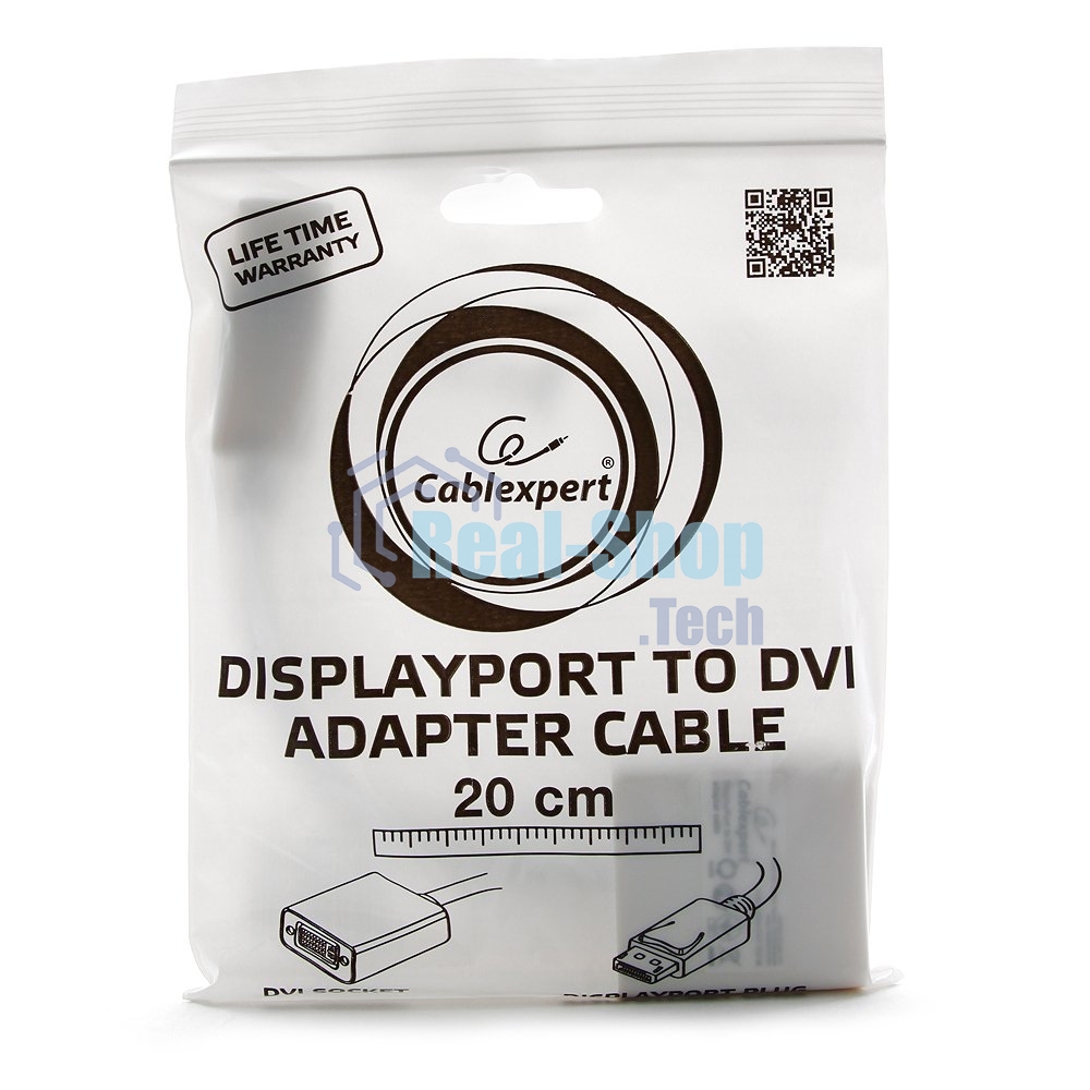 Переходник DisplayPort - DVI Cablexpert A-DPM-DVIF-002-W, 20M/19F, белый, пакет