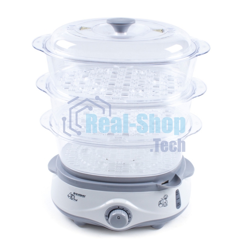 Пароварка электрическая Endever Vita-170, белый/серый, мощность 1000 Вт, объем 11 л