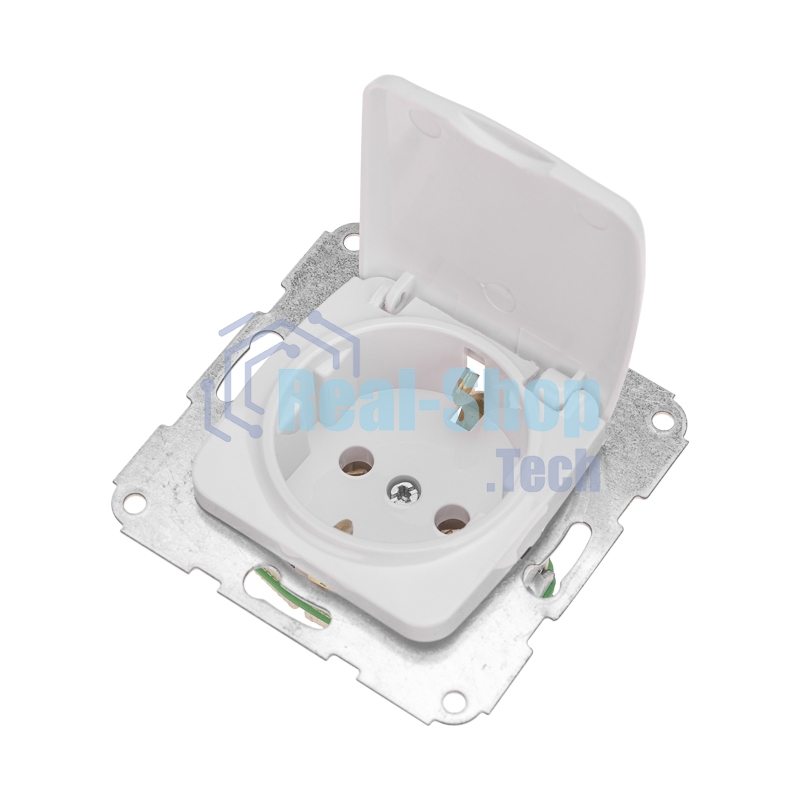 Розетка Kranz 1-ая керамика DEA с/з с крышкой с/у 16А мех. белый