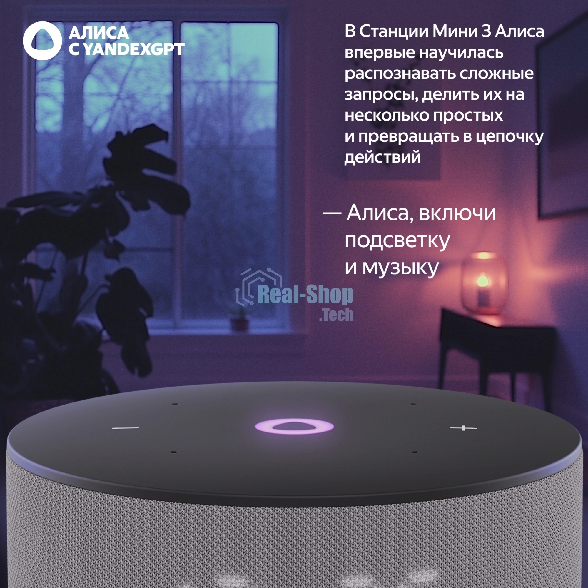 Умная колонка Yandex Станция Мини 3 Алиса серый 12W 1.0 BT/Wi-Fi