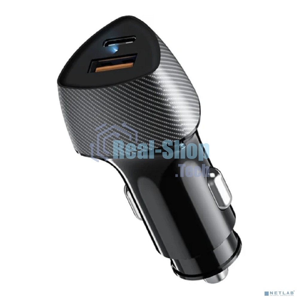 Автомобильное зарядное устройство с двумя портами Rexant (USB-A QC 3.0 + USB-C PD) со световой индикацией, 51Вт, черное