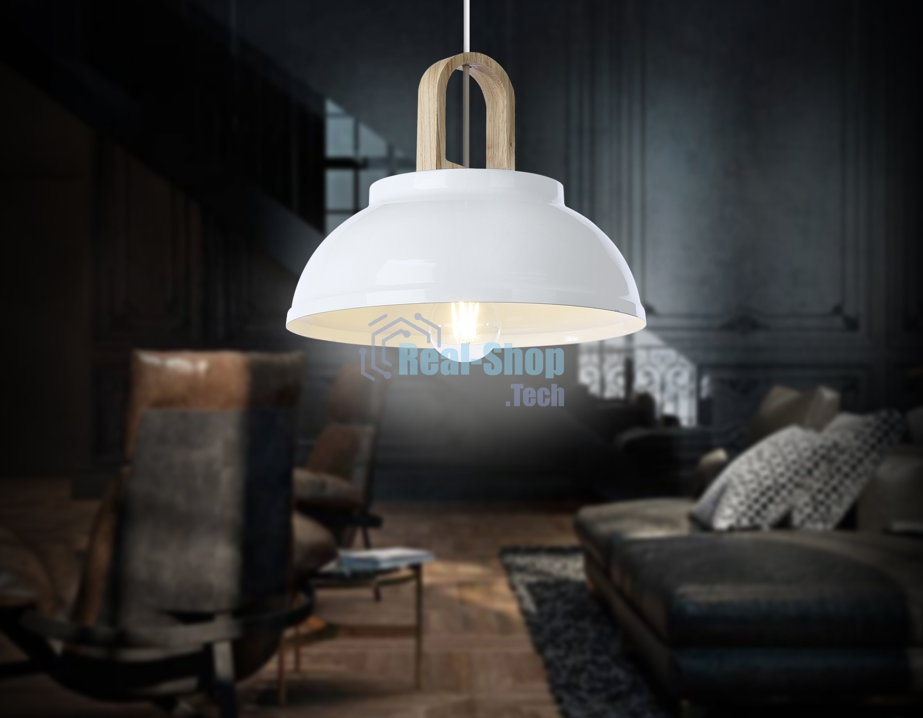 Светильник Ambrella light TR8190 WH/LW белый/светлое дерево E27 max 40W D290*900