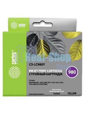 Картридж струйный Cactus CS-LC980Y желтый (16 мл) для Brother DCP-145C/165C MFC-250C/290C