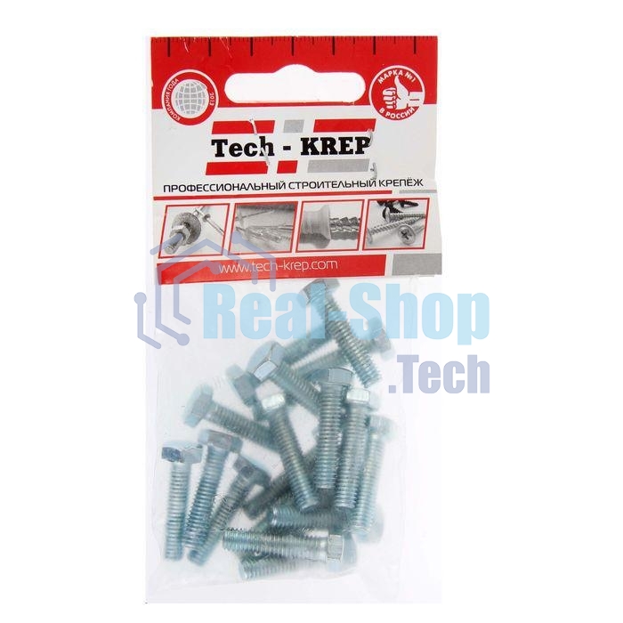 Болт М6х16 с шестигранной головкой цинк. DIN 933 (уп.20шт) класс прочности 8.8. пакет Tech-Krep 102956