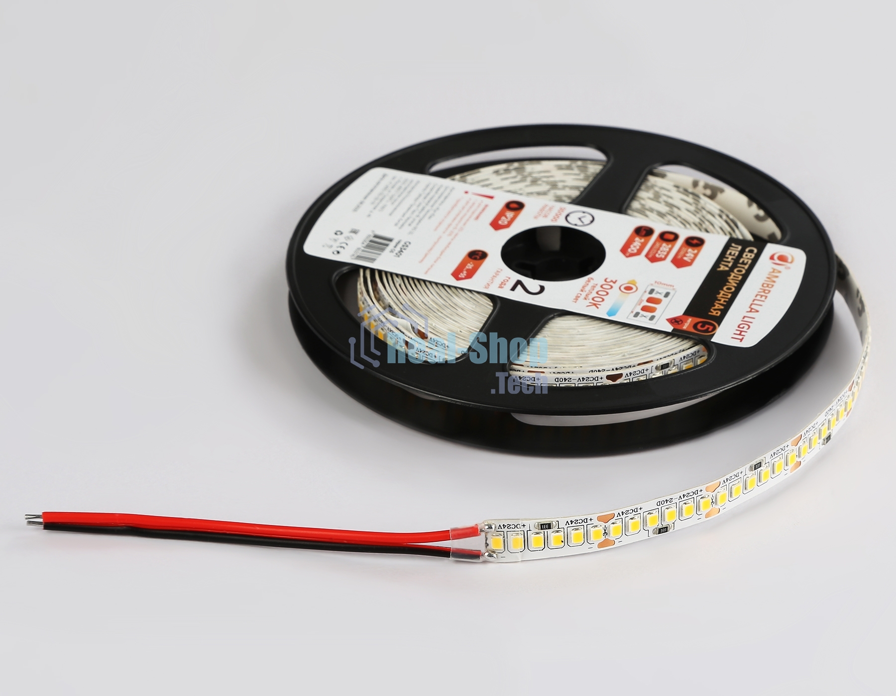 Светодиодная лента Ambrella light GS3401 2835 240Led/ 20W m/ 24V IP20 3000K/ 5000*10*1.2mm (2 конт.)