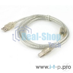 Кабель USB2.0 Pro Cablexpert CCF-USB2-AMBM-TR-6, AM/BM, 1,8м, экран, феррит.кольца, прозрачный, пакет