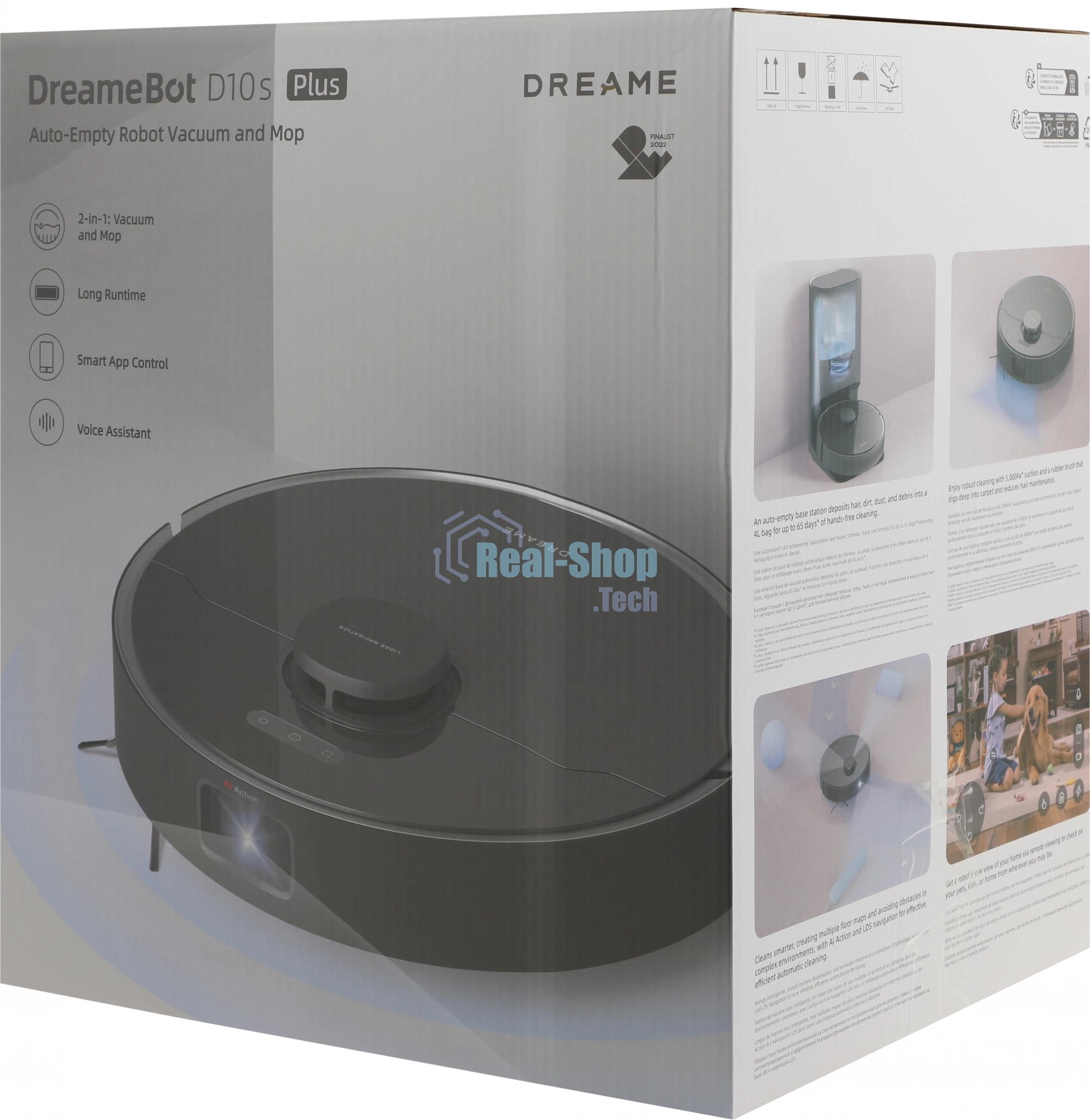 Робот-пылесос Dreame RLS6AD D10S Plus черный, 5200 мА·ч Li-Ion, уборка сухая/влажная, пылесборник контейнер 0.4 л