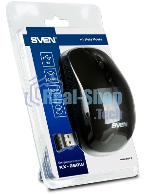 Мышь беспроводная SVEN RX-260W черный, 1600 dpi, радиоканал, USB, кнопки - 4