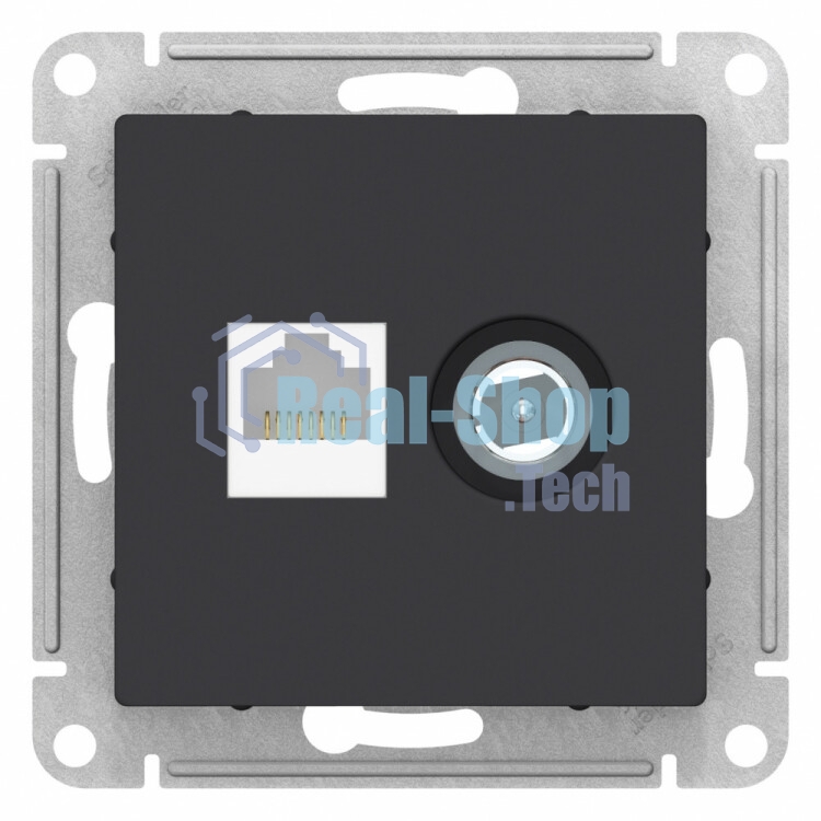 Розетка телевизионная +комп двойная RJ45+TV, кат.5E, механизм, карбон