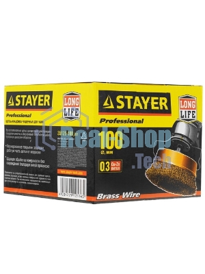 Кордщетка STAYER 35125-075_z01чашечная витая латунированная стальная проволока 0.3мм 75мм/М14