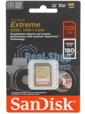 Флеш карта SD 128Gb SanDisk SDXC Class 10 V30 UHS-I U3 Extreme 180MB/s