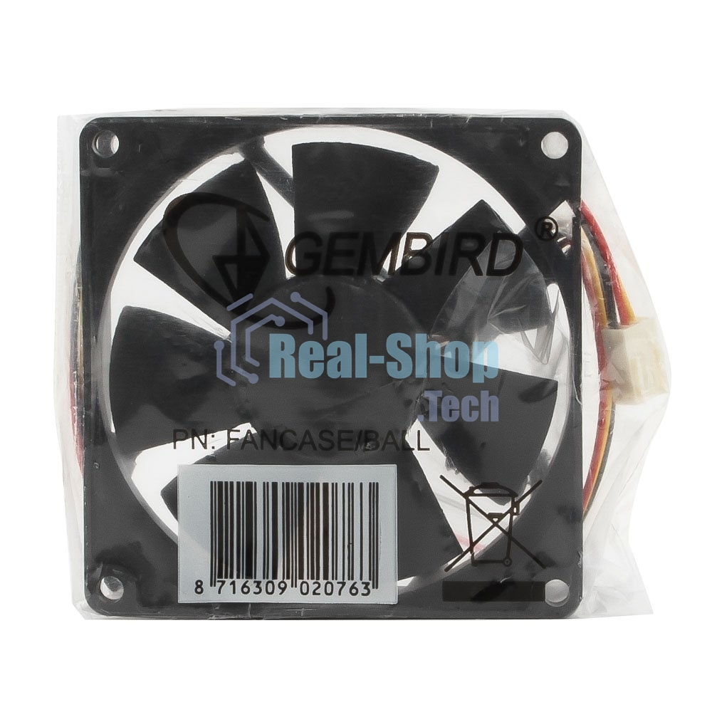 Вентилятор для корпуса Gembird FANCASE/BALL черный, 80 мм, 2600 об/мин, 27 дБ, 3 pin