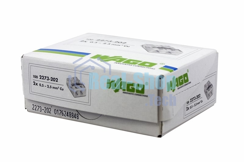 Клемма 2х(0.5-2.5мм) 2-хпроводн. для распред. короб. (без п) WAGO 2273-202