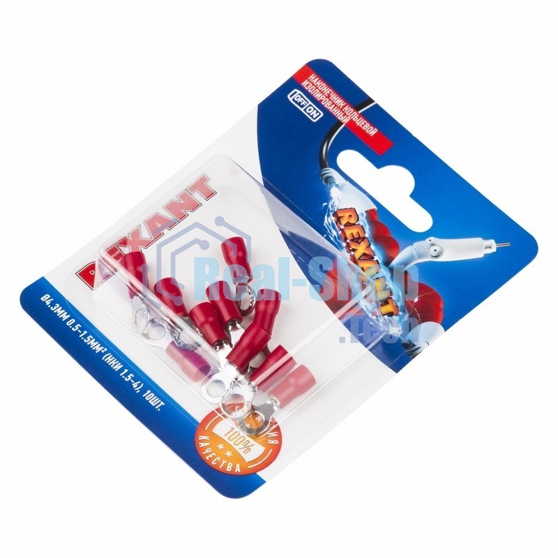 Наконечник кольцевой Rexant изолированный, ø4.3мм, 0.5-1.5мм², НКи 1.5-4/НКи 1,25-4/RVL1.25-4, красный, в упак. 10 шт.