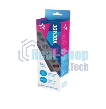 Удлинитель с сетевым фильтром Космос 5х1.8 м с заземл. 10А IP20 2.2 кВт 3х0.75 индикатор сети сер.