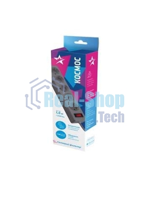 Удлинитель с сетевым фильтром Космос 5х1.8 м с заземл. 10А IP20 2.2 кВт 3х0.75 индикатор сети сер.