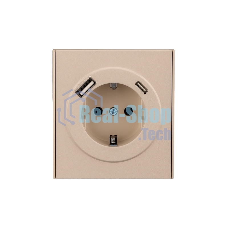 Розетка KRANZ STRONG 1-ая с/з с/у з/ш 16А с USB A+C быстрой зарядки 5В/3А шелк