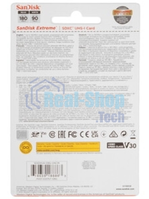 Флеш карта SD 128Gb SanDisk SDXC Class 10 V30 UHS-I U3 Extreme 180MB/s