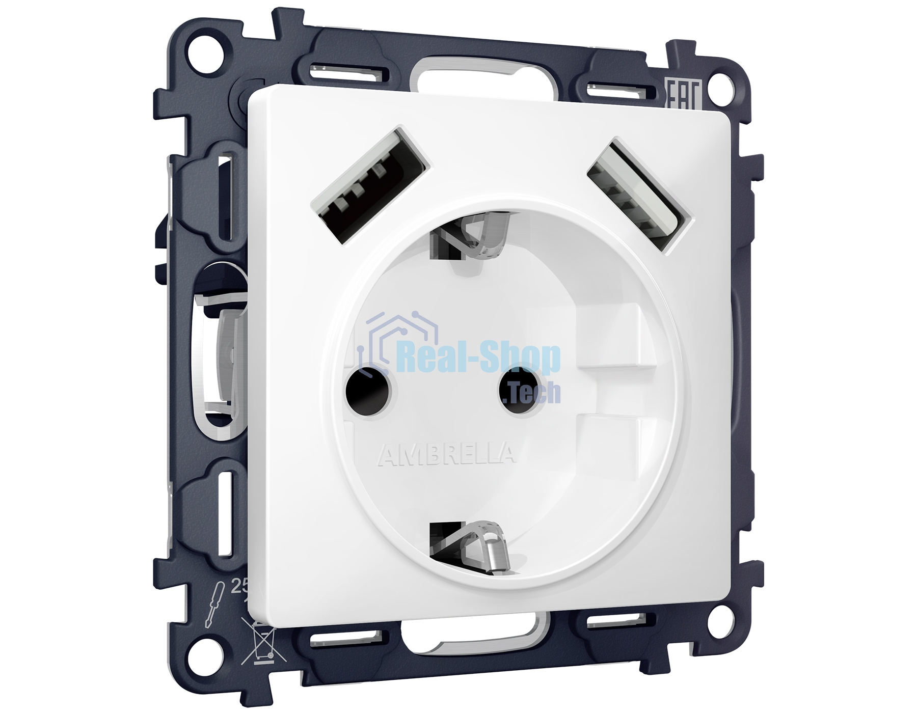 Комплект механизма электрической розетки ALFA Белый матовый 2USB A+A 18W (быстрая зарядка) с/з QUANT (AP1290, VM155) MA129010