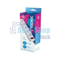 Удлинитель с сетевым фильтром Космос 5х5 м с заземл. 10А IP20 2.2 кВт 3х0.75 индикатор сети бел.