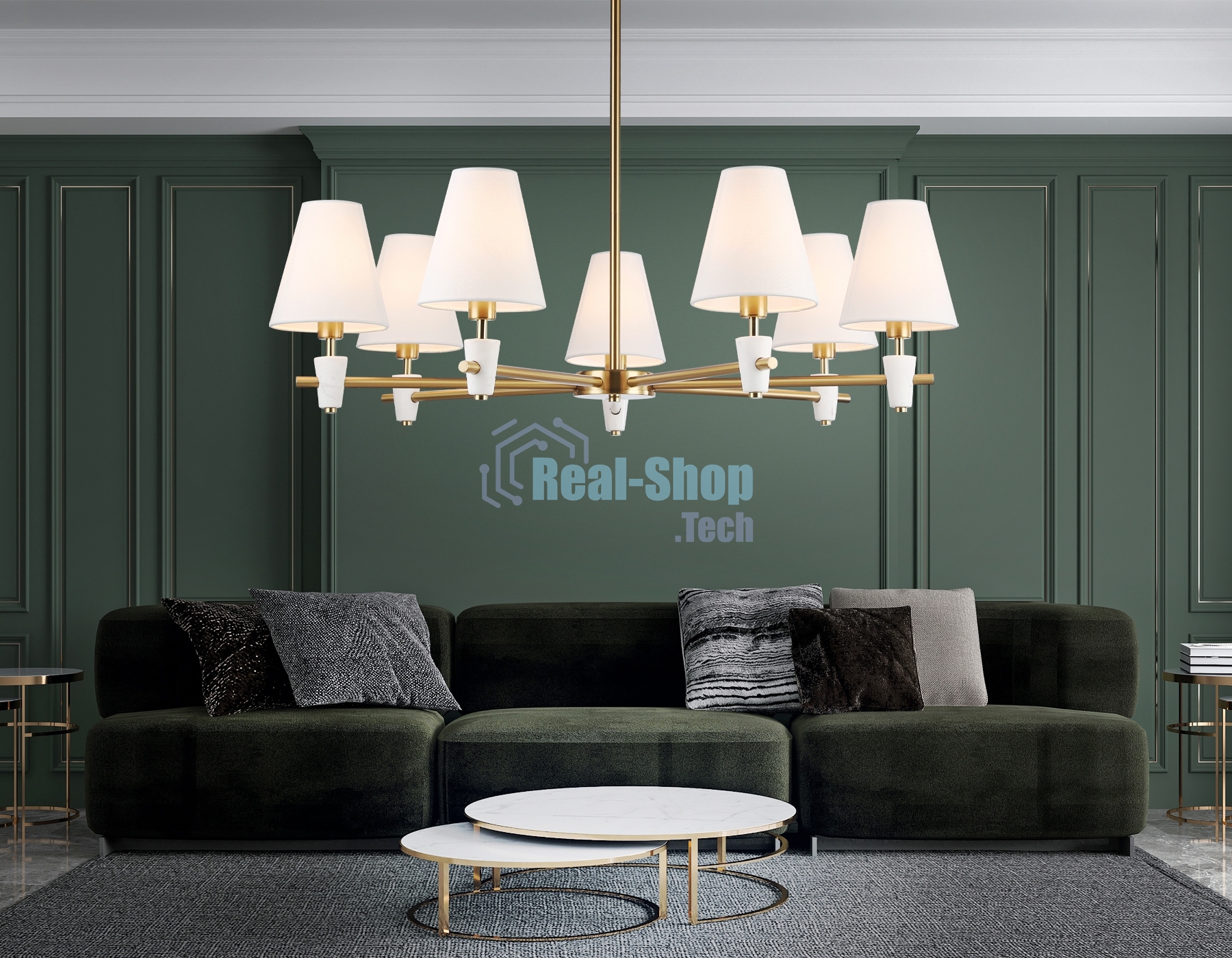 Люстра Ambrella light LH75045/7 BS/WH латунь/белый E14*7 max 40W D840*580