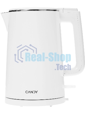 Чайник электрический Candy CK-102 белый, 1.5 л, 2200 Вт, скрытый нагревательный элемент