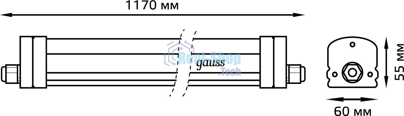 Светильник светодиодный Gauss IP65 1170x60x55мм 36Вт 2500lm 6500К линейн. мат. с возм. соед. в линию