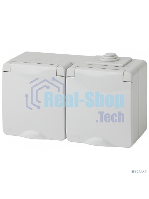 Розетка ЭРА 11-2603-03 2x2P+E гориз. IP65, 16A-250В, ОУ, серый