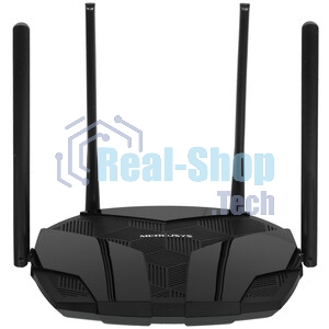 Двухдиапазонный роутер MERCUSYS MR80X AX3000 Wi-Fi 6, до 574 Мбит/с на 2,4 ГГц + до 2402 Мбит/с на 5 ГГц,4 фиксированные внешние антенны, 3 гигабитных порта LAN, 1 гигабитный порт WAN