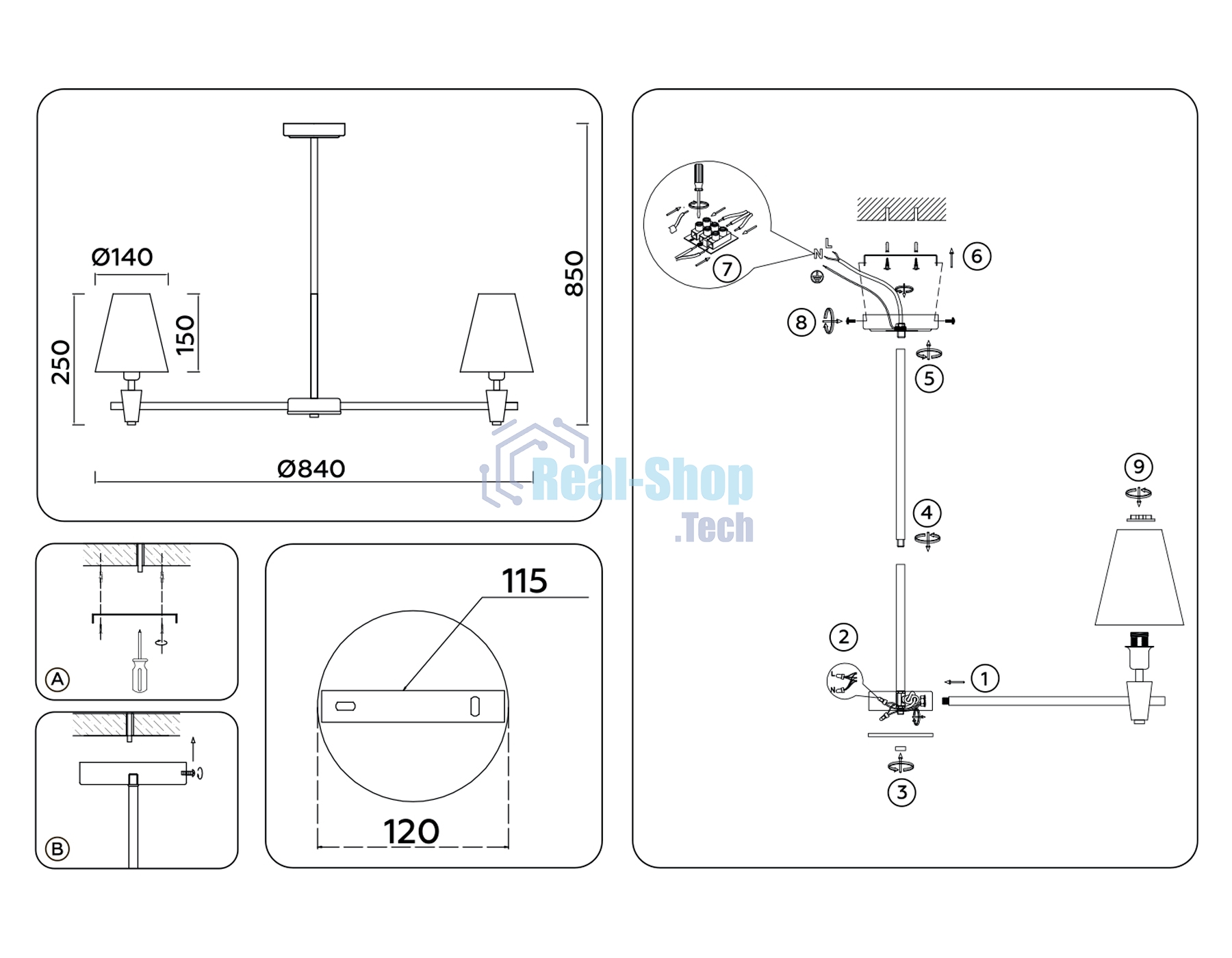 Люстра Ambrella light LH75045/7 BS/WH латунь/белый E14*7 max 40W D840*580