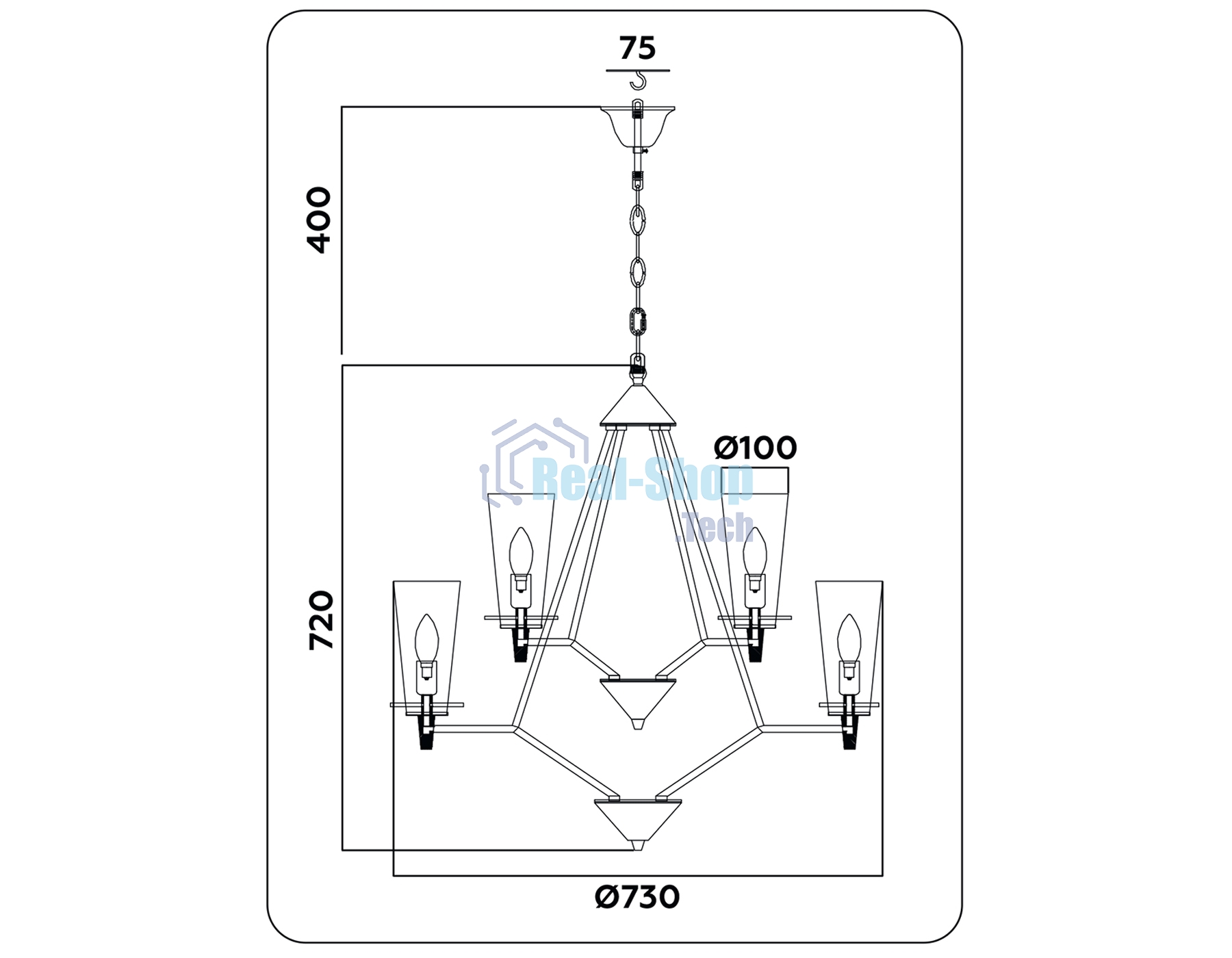 Светильник Ambrella light TR3238/6+3 BK черный E14/9 max 40W D730*720
