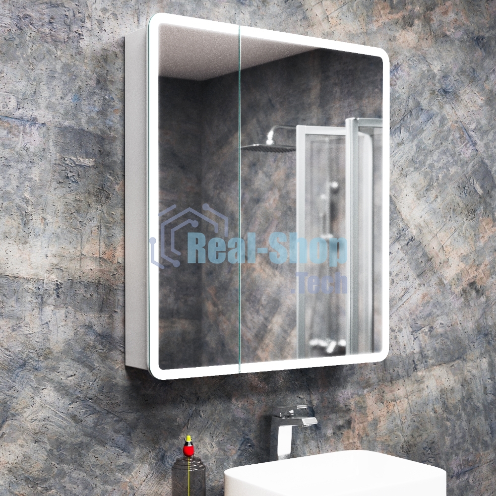 Зеркальный шкаф Bau Stil 70х80, LED подсветка, сенсор, плавное закрывание, оборачиваемый