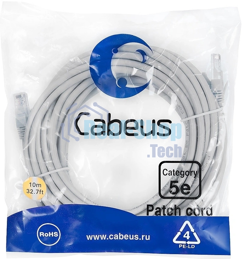 Патч-корд Cabeus PC-UTP-RJ45-Cat.5e-20m-LSZH кат. 5е, неэкр., U/UTP, RJ45/RJ45, LSZH, AWG24 20м, серый