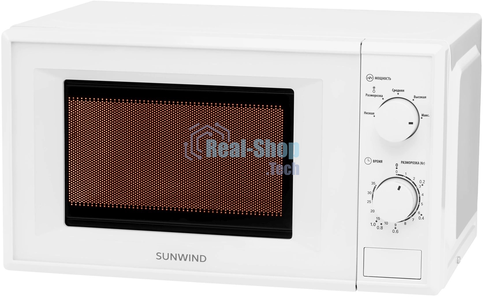 Микроволновая печь SunWind SUN-MW051 белый, 20 л, 700 Вт, переключатели - поворотный механизм
