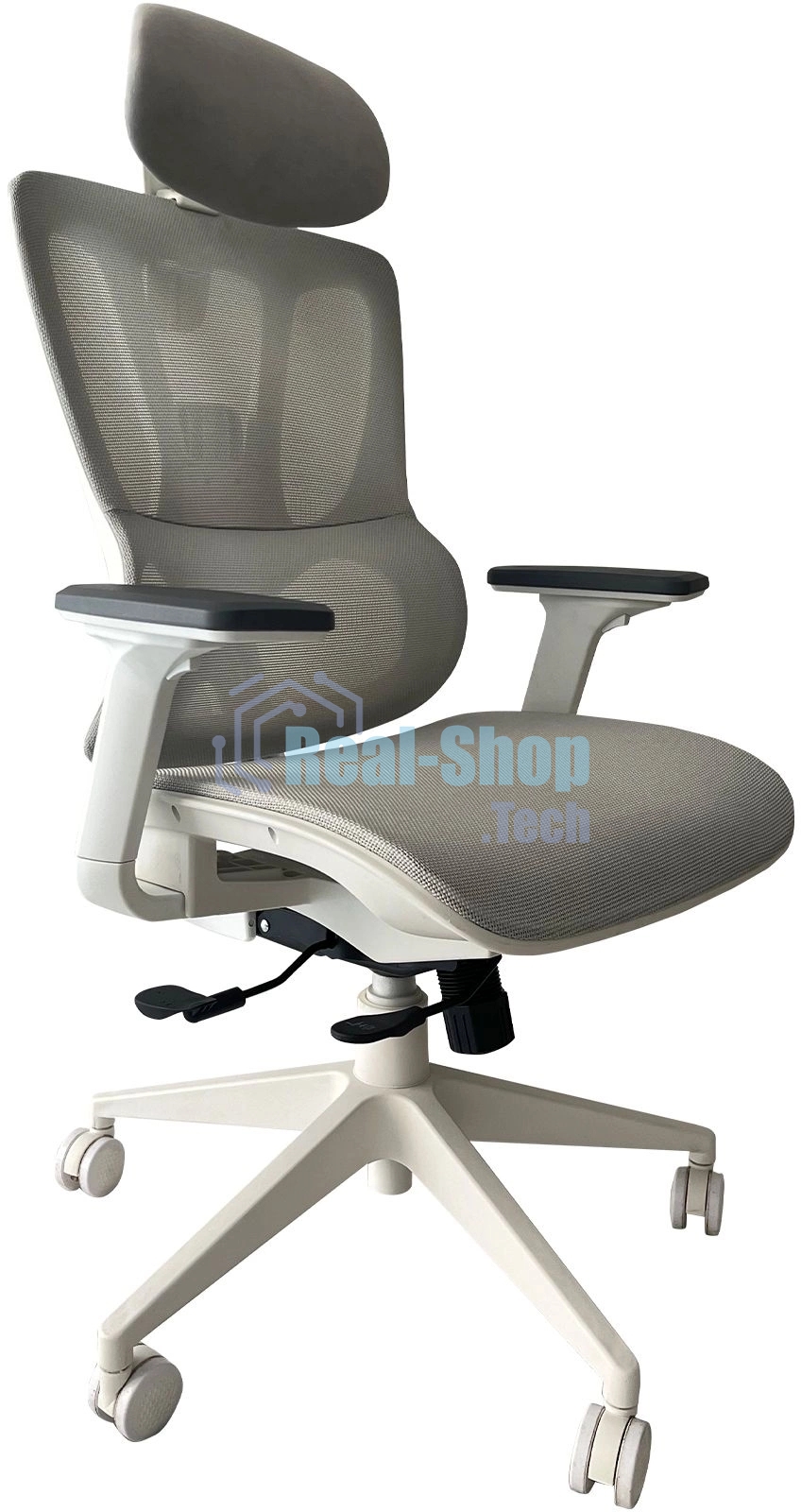 Кресло компьютерное Cactus CS-CHR-MC02GY серый, сетка, эко.кожа, с подголов. крестов. пластик белый