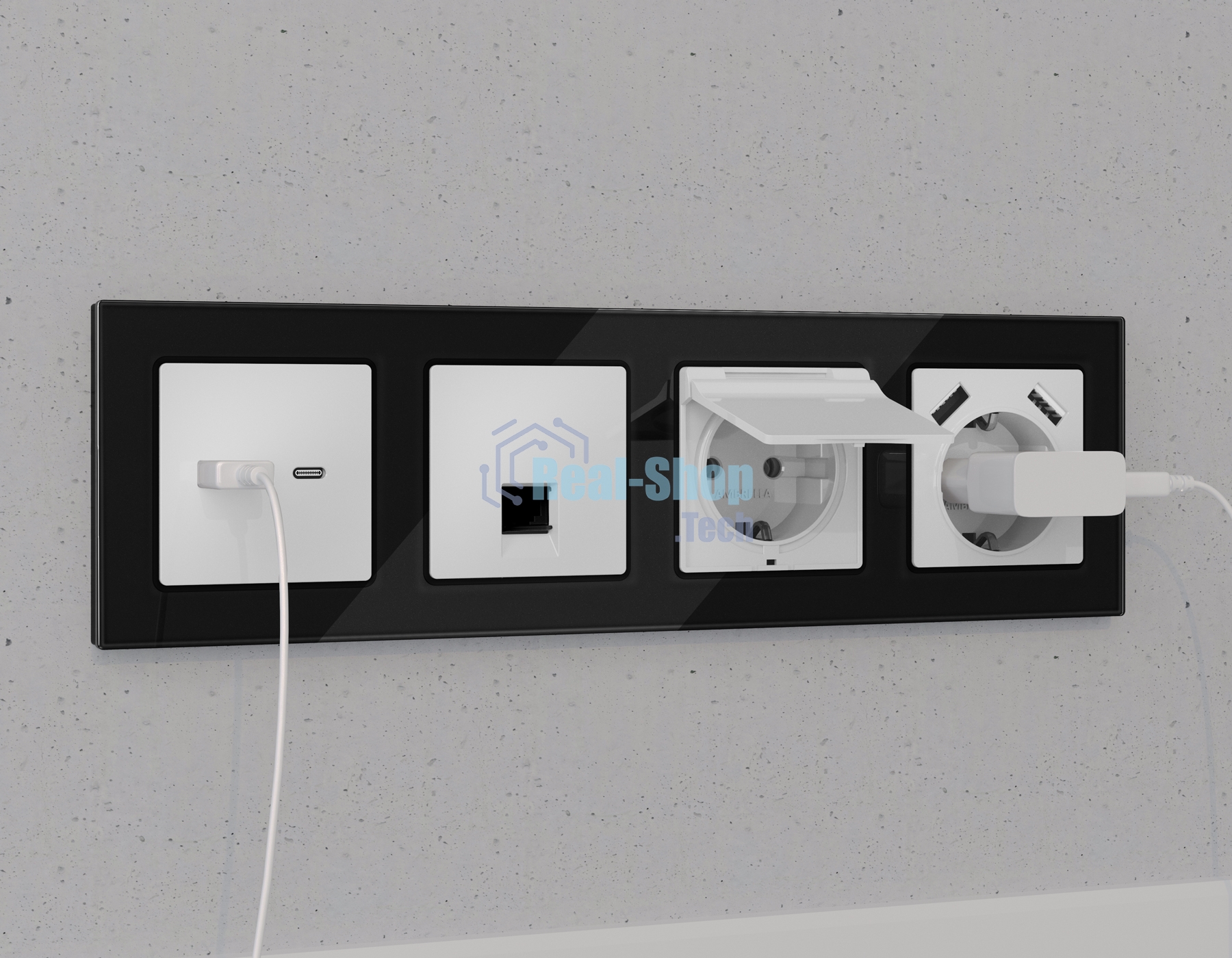 Комплект механизма электрической розетки ALFA Белый матовый 2USB A+A 18W (быстрая зарядка) с/з QUANT (AP1290, VM155) MA129010