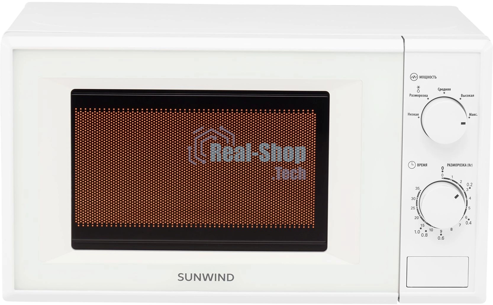 Микроволновая печь SunWind SUN-MW051 белый, 20 л, 700 Вт, переключатели - поворотный механизм